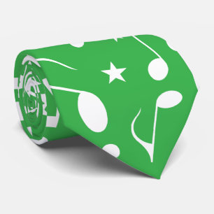 Cravate Notes de musique blanches sur fond vert