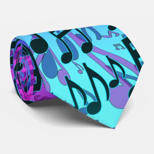Cravate Notes de Musique Motif Musical Bleu Aqua Vert Viol (Roulé)