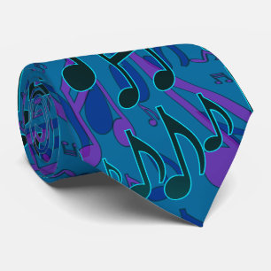 Cravate Notes de Musique Motif Musical Bleu Vert Violet