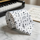 Cravate Notes de musique noires sur fond blanc