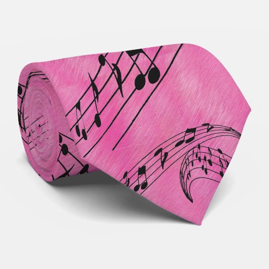 CRAVATE NOTES DE MUSIQUE-ROSE-CRAVATE (Roulé)