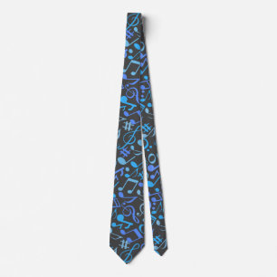 Cravate Notes et symboles musicaux Motif bleu.b D gris BG