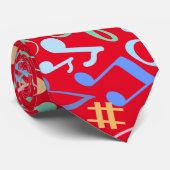 Cravate Notes et symboles musicaux Pastel Motif. BG rouge (Roulé)