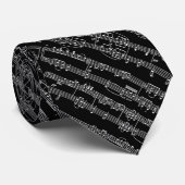 Cravate notes musicales blanches noir (Roulé)