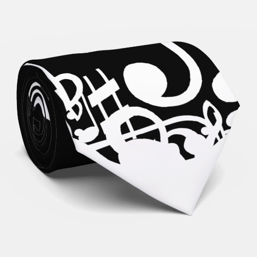 Cravate Notes musicales blanches sur le noir (Roulé)