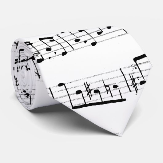Cravate Notes musicales et chats en blanc (Roulé)