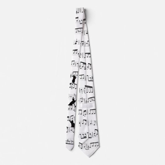 Cravate Notes musicales et chats en blanc (Dos)