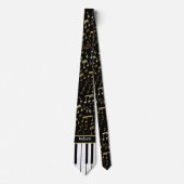 Cravate Notes musicales et touches de piano Noir et Or (Devant)