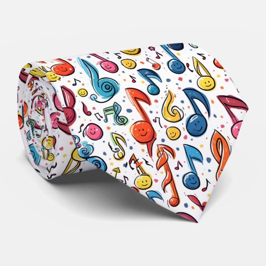 Cravate Notes musicales Kawaii Art Design (Roulé)