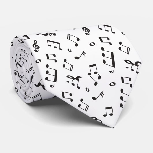 Cravate Notes musicales noires et blanches (Roulé)
