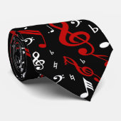 Cravate Notes musicales rouges blanches et noires (Roulé)