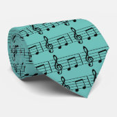 Cravate Notes musicales, turquoise et noire (Roulé)
