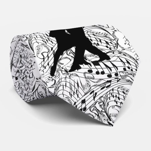 CRAVATE NOTES NOIRES DE MUSIQUE AVEC DANSER COUPLE-TIE (Roulé)