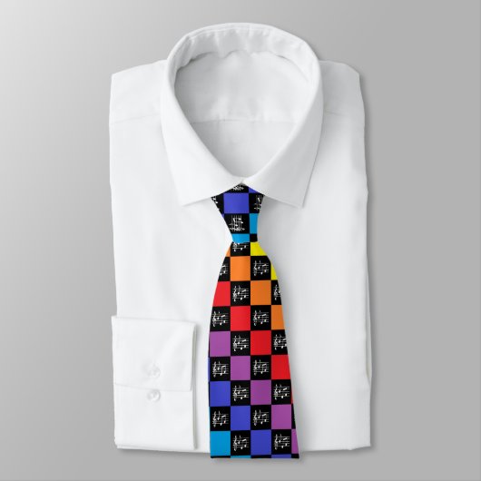 Cravate Notes noires et musicales d'arc-en-ciel Checkered (Attaché)