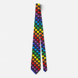 Cravate Notes noires et musicales d'arc-en-ciel Checkered