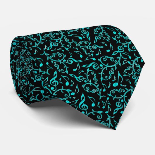 Cravate Notes turquoises et clefs de musique sur toute (Roulé)