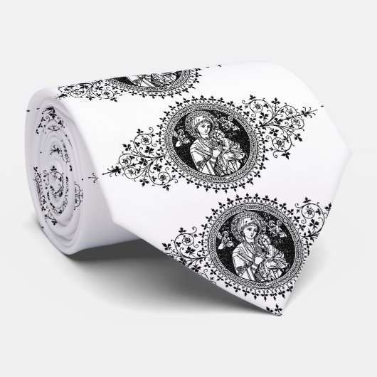 Cravate Notre mère aide perpétuelle Noir & Blanc (Roulé)