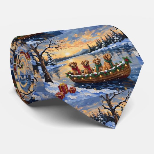 Cravate Nova Scotia Duck Tolling Retriever Christmas Boat  (Roulé)