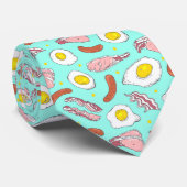 Cravate Novelty Bacon Oeuf Saucisson Petit déjeuner Bleu (Roulé)