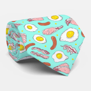 Cravate Novelty Bacon Oeuf Saucisson Petit déjeuner Bleu
