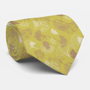 Cravate Novelty Ginkgo Olive Green Pattern