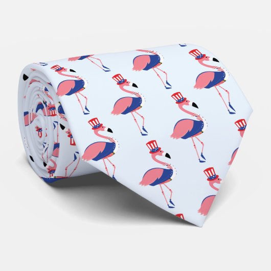 Cravate Novelty Pink Flamingo July 4th Holiday (Roulé)