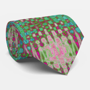 Cravate Nuages atomiques ondulés magenta et vert abstraits