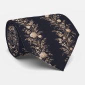 Cravate Nuit Navale & Fleur d'Or Luxe (Roulé)