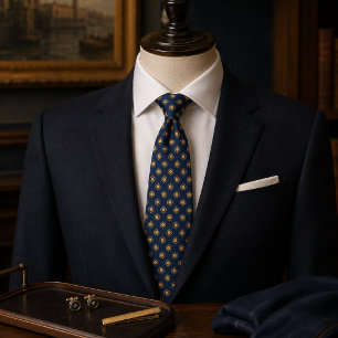 Cravate Nuit Navy & Médaillon Héritage Champagne