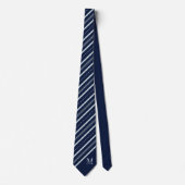 Cravate Nuit Navy & Rayure Grise avec Monogramme & Nom (Devant)
