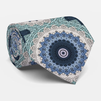 Cravate Ocean Blue and White Mandala Design