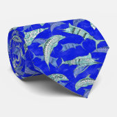 Cravate Océan Blue Marine Animaux Dolphins Marlins (Roulé)