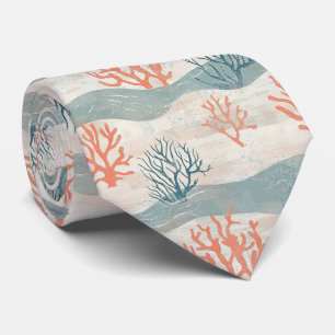 Cravate Océan d'été Corail Orange Bleu Plage