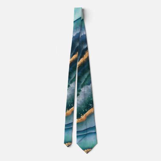 Cravate Océan moderne bleu vert Agate Pierre Hommes (Dos)