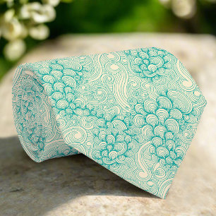 Cravate Ocean Shells Sea Waves Abstrait Vintage Motif