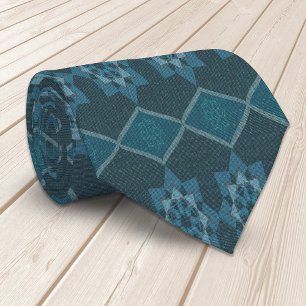 Cravate Octagon floral vert turquoise et patte diagonale
