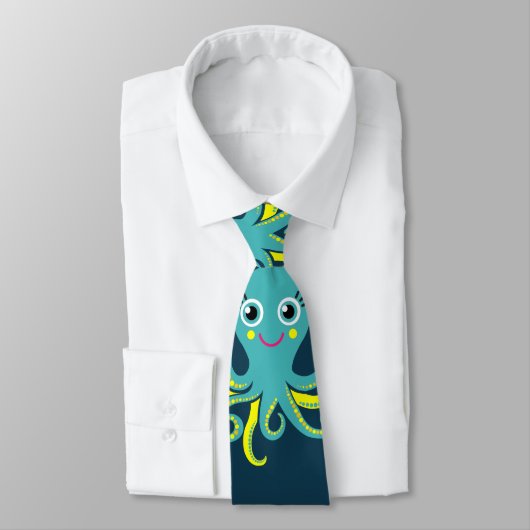 Cravate Octopus bleu et jaune; Amidon orange; Vert bleu (Attaché)