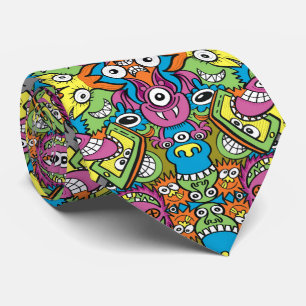 Cravate Odd smiling critters in a whimsical pattern design