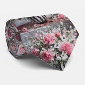 Cravate Oeillets roses Arrangement de fleurs Peinture (Roulé)