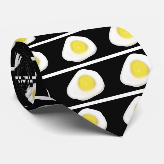 Cravate Oeuf frit sur noir (Roulé)