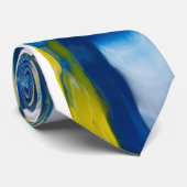 Cravate œuvre d'art faite main/Bleu et jaune (Roulé)