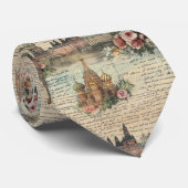 Cravate Oeuvre vintage Florale Moscou - Script manuscrit (Roulé)