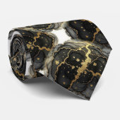 Cravate officielle | Marbre Noir, Blanc & Or (Roulé)