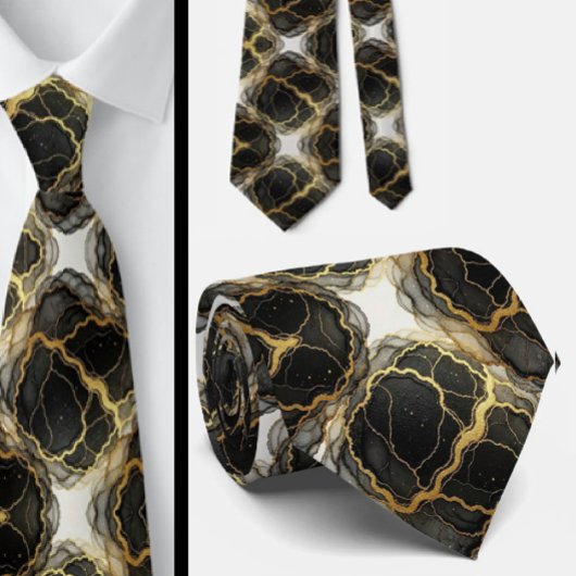Cravate officielle | Marbre Noir, Blanc & Or