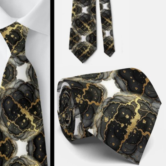 Cravate officielle | Marbre Noir, Blanc & Or