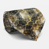 Cravate officielle | Marbre Noir, Blanc & Or (Roulé)