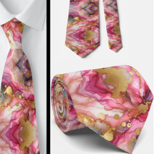 Cravate officielle Rose marbré et or