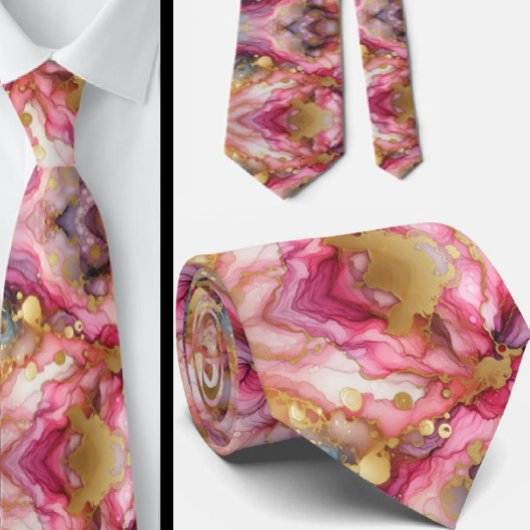 Cravate officielle | Rose marbré et or