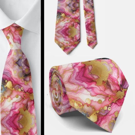 Cravate officielle | Rose marbré et or