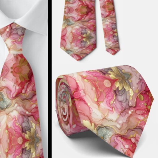 Cravate officielle | Rose marbré et or